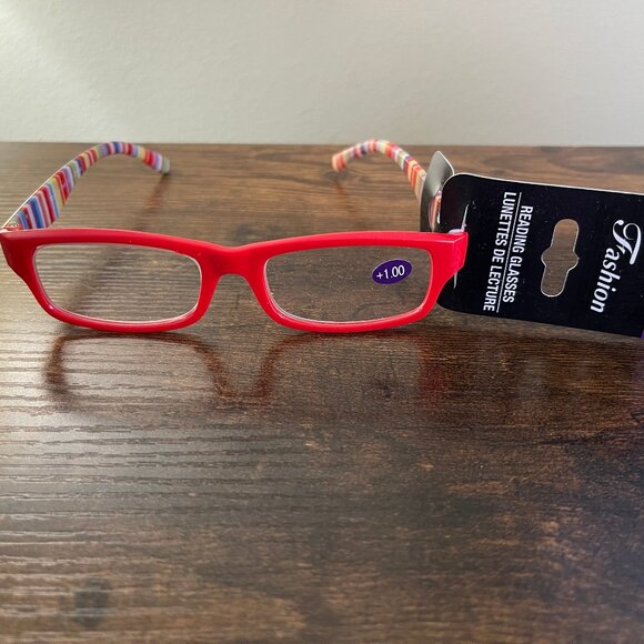 Fashion Red Multicolor Striped Eyeglasses Frames Only +1.00 strength 52-17-135 - Picture 1 of 6